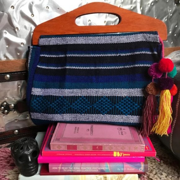 Costume Baldor Handbags - Foldover Fabric Wood Clutch Mexican Textile Purse